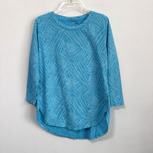 Fresh Produce‎ Top XS Geo Pullover Aqua 3/4 Sleeve High Low Hem Casual Summer